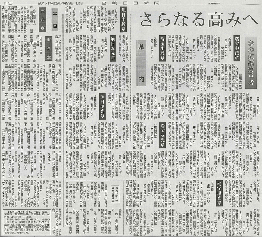 平成29年4月29日掲載「宮崎日日新聞（左ページ）」